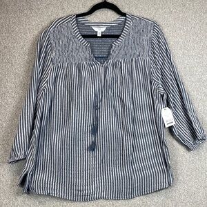 Time & Tru boho peasant top XXL striped loose fit boho tassels cotton nautical